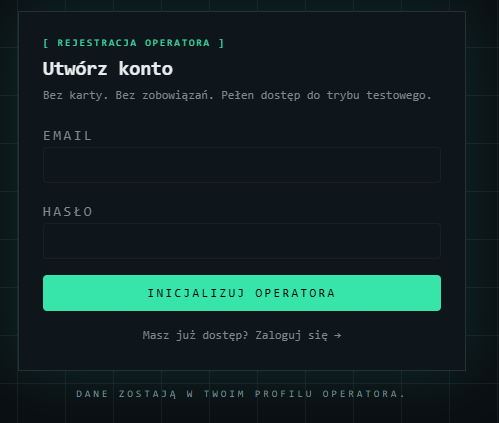 Formularz rejestracji operatora